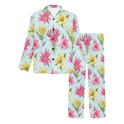 Lily Pattern Print Design LY010 Men's Long Sleeve Pajama Set