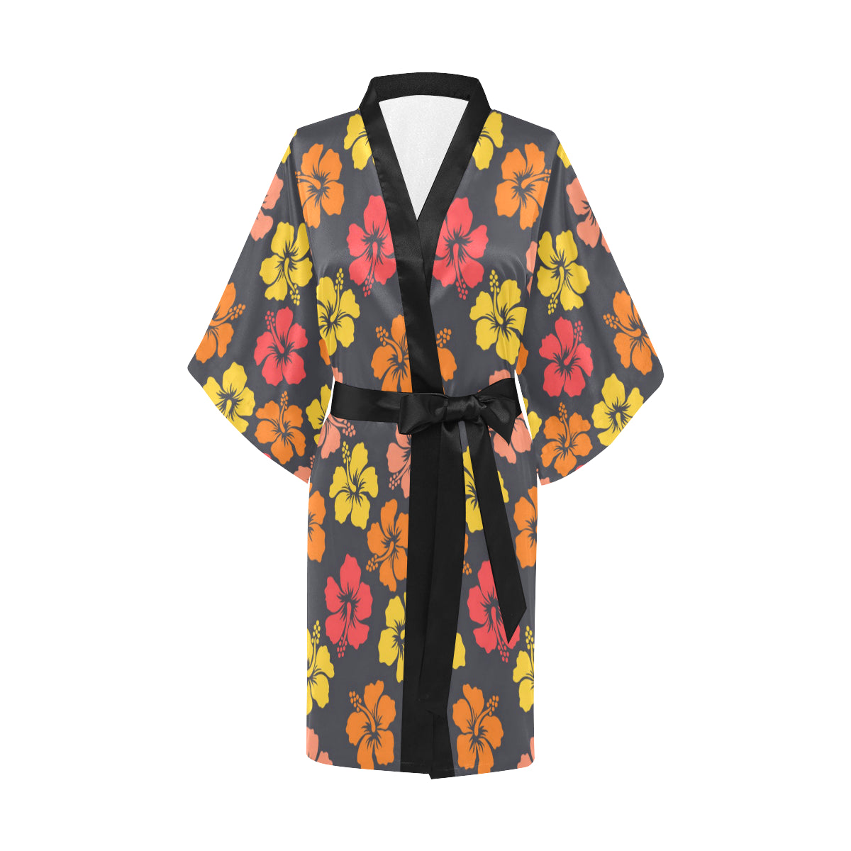 Hibiscus Pattern Print Design HB024 Women's Short Kimono