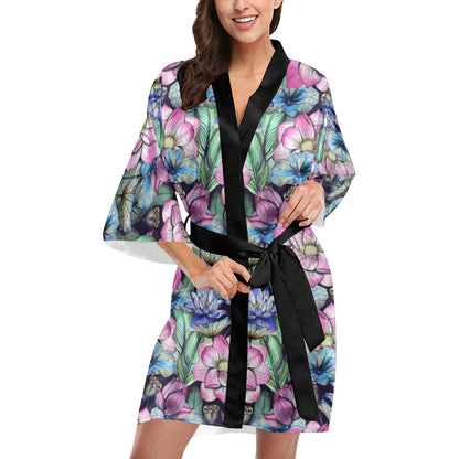 Water Lily Pattern Print Design WL07 Women's Short Kimono