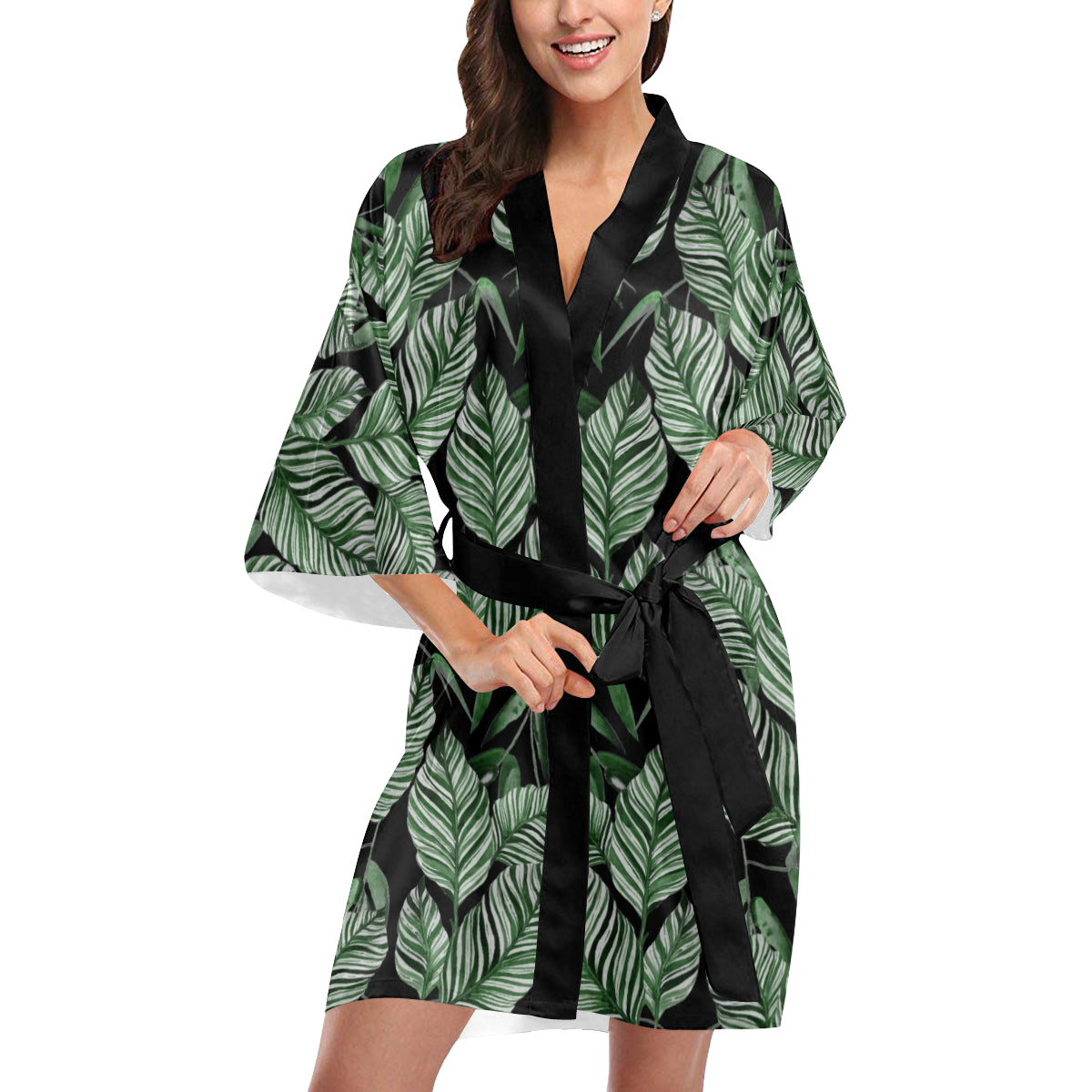 Palm Leaves Pattern Print Design PL09 Women's Short Kimono