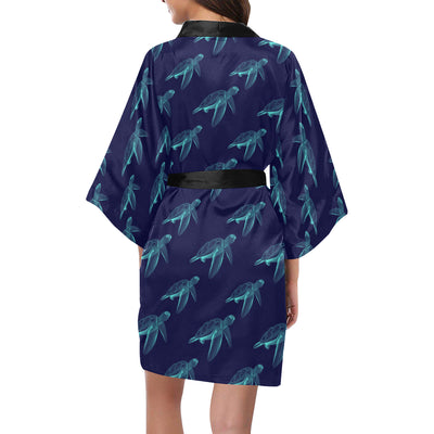 Sea Turtle Pattern Print Design T04 Women's Short Kimono