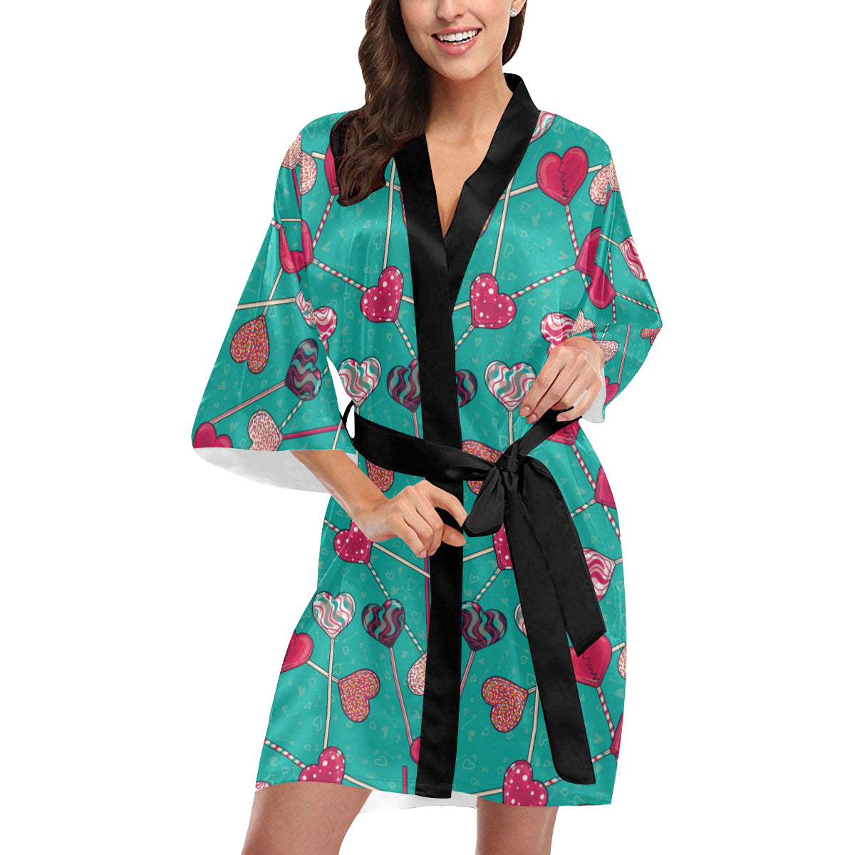 Lollipop Pattern Print Design LL01 Women's Short Kimono