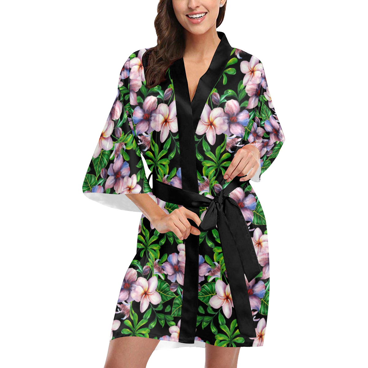 Plumeria Pattern Print Design PM01 Women's Short Kimono