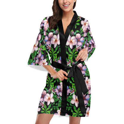 Plumeria Pattern Print Design PM01 Women's Short Kimono