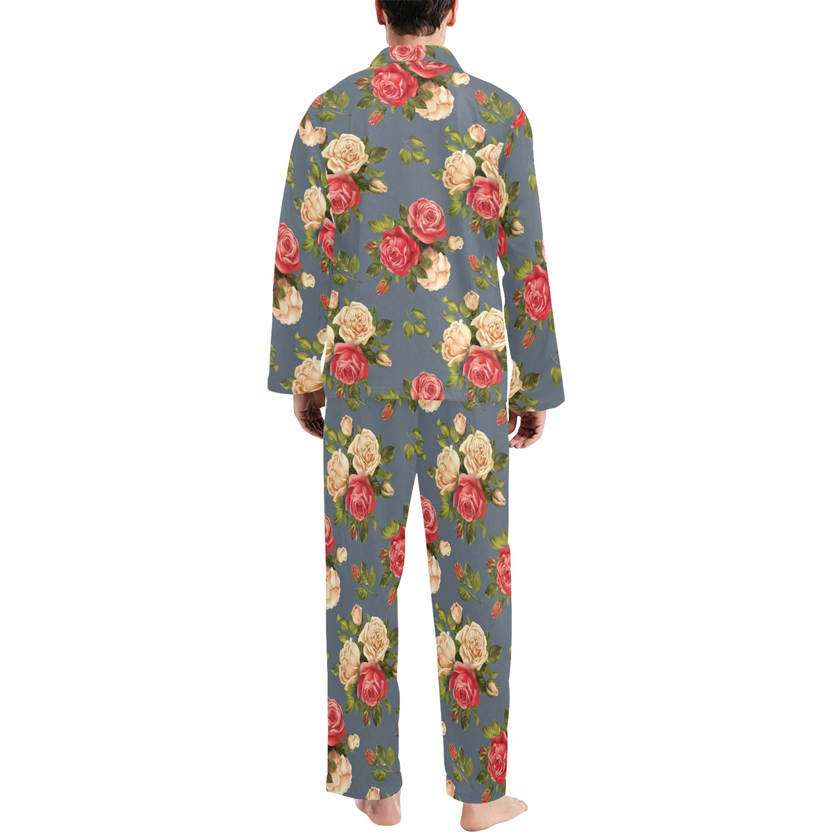 Rose Pattern Print Design RO017 Men's Long Sleeve Pajama Set