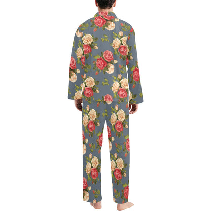 Rose Pattern Print Design RO017 Men's Long Sleeve Pajama Set