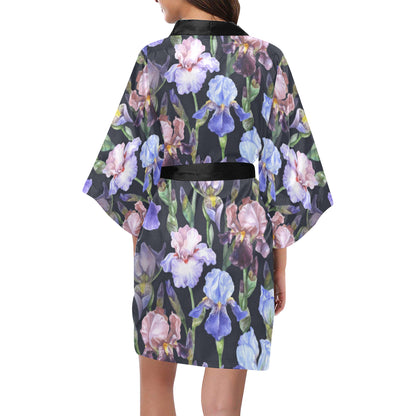 Iris Pattern Print Design IR04 Women's Short Kimono