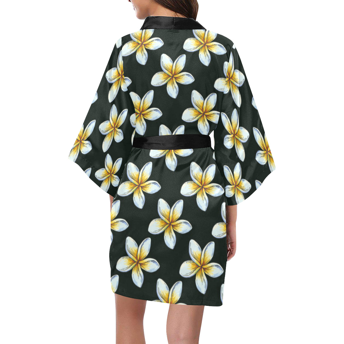 White Plumeria Pattern Print Design PM022 Women's Short Kimono