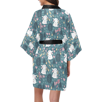 Rabbit Pattern Print Design RB013 Women's Short Kimono