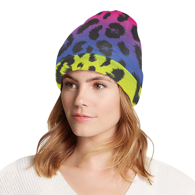 Rainbow Leopard Pattern Print Design A01 Unisex Beanie