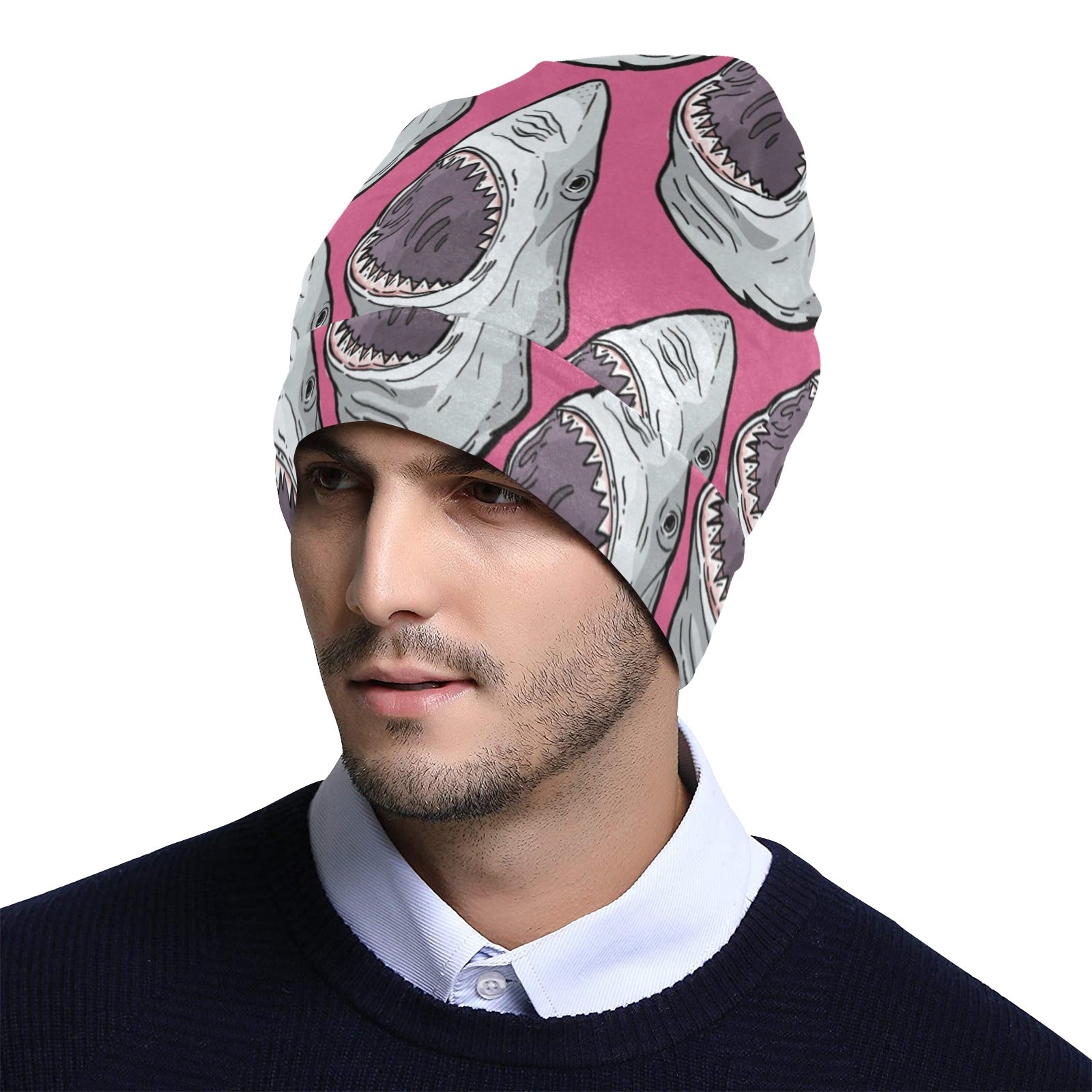 Great White Shark Pattern Print Design 01 Unisex Beanie