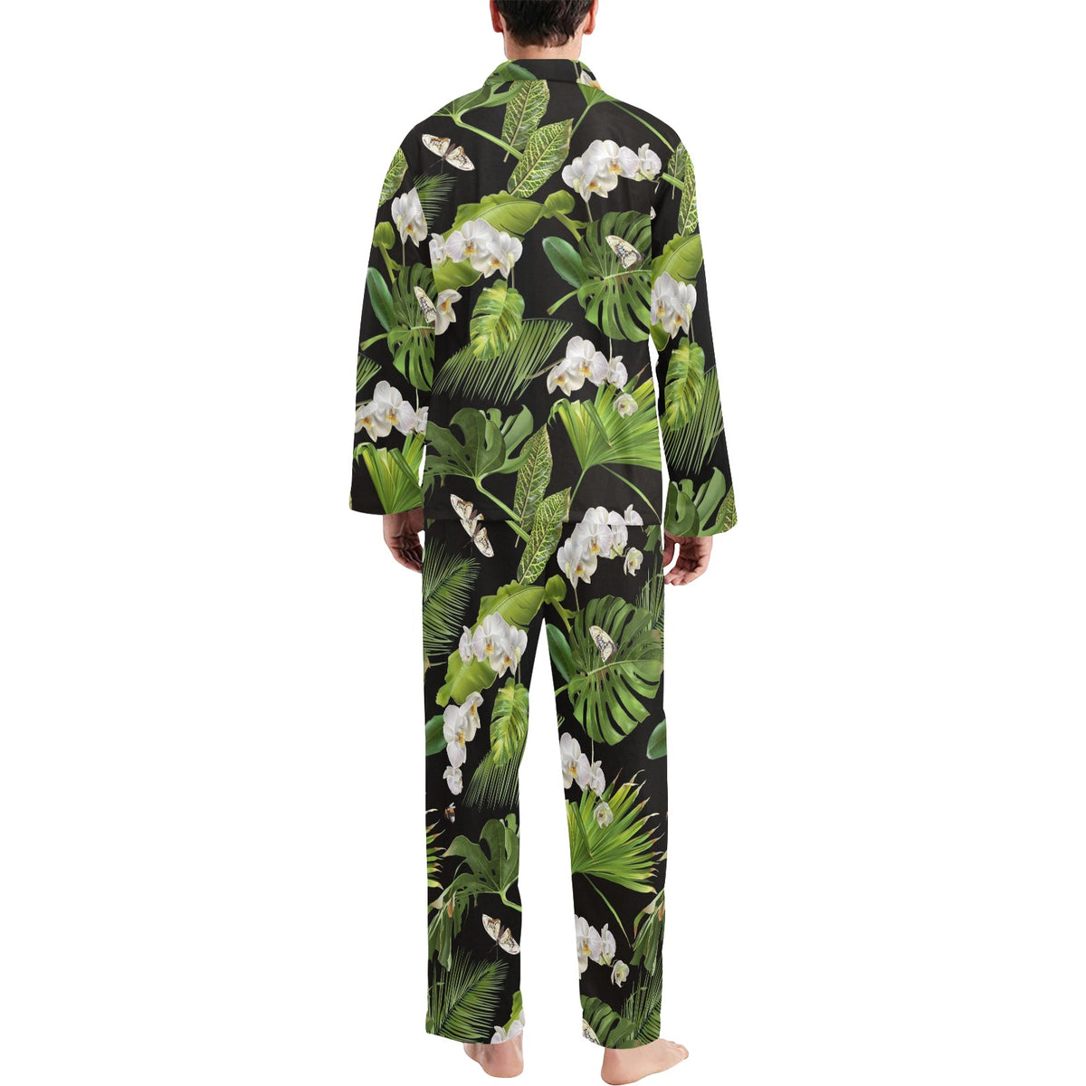 Tropical Flower Pattern Print Design TF026 Men's Long Sleeve Pajama Set