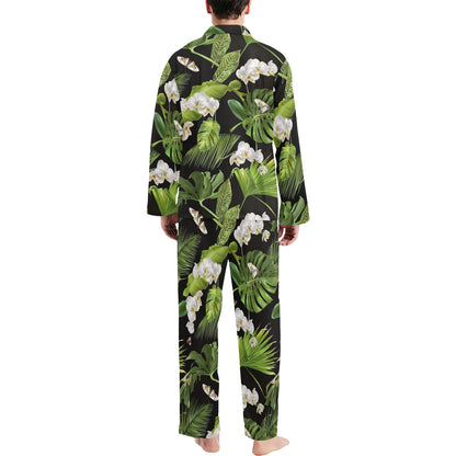 Tropical Flower Pattern Print Design TF026 Men's Long Sleeve Pajama Set