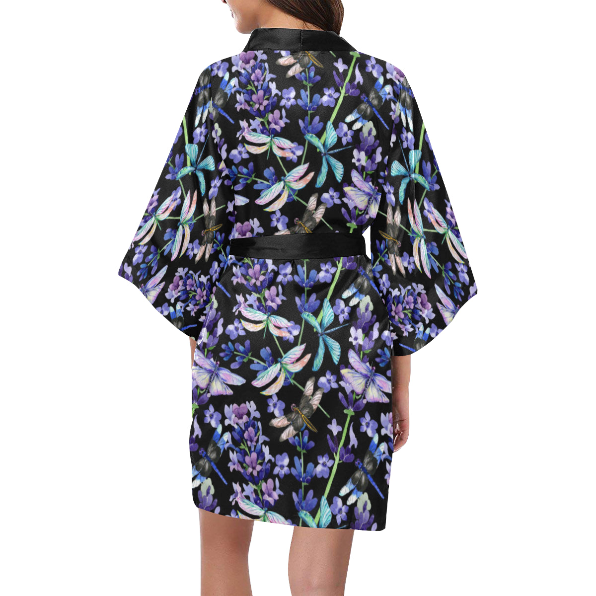 Lavender Dragonfly Pattern Print Design LV03 Women's Short Kimono