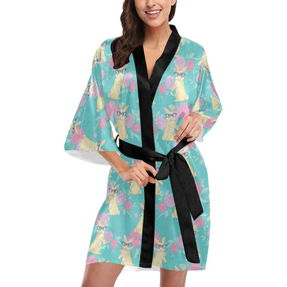 Rabbit Pattern Print Design RB05 Women's Short Kimono