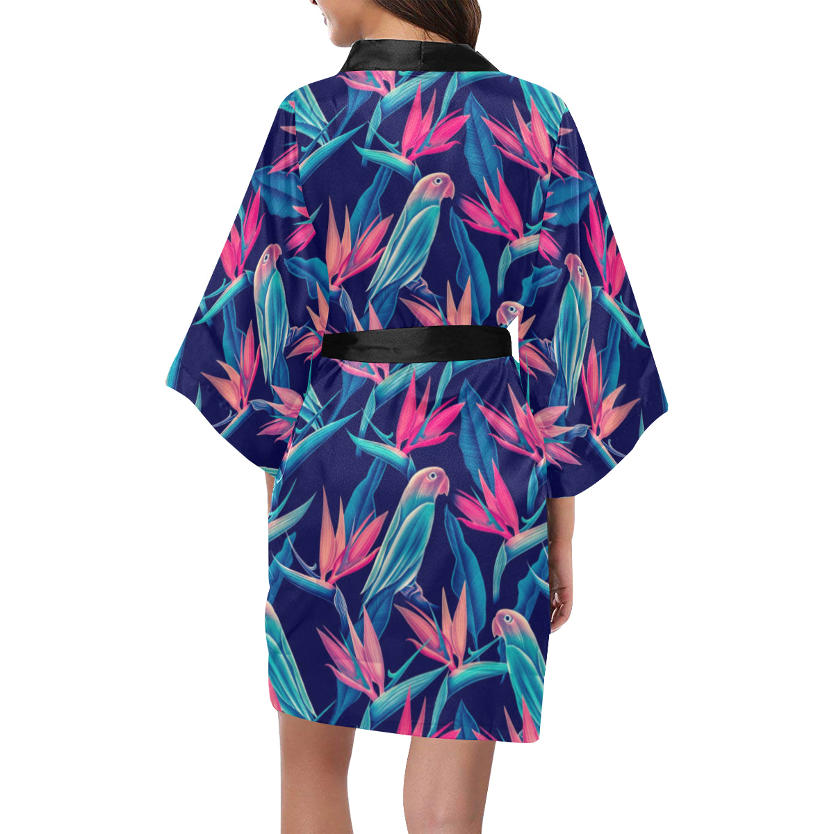 Tropical Flower Pattern Print Design TF024 Women's Short Kimono