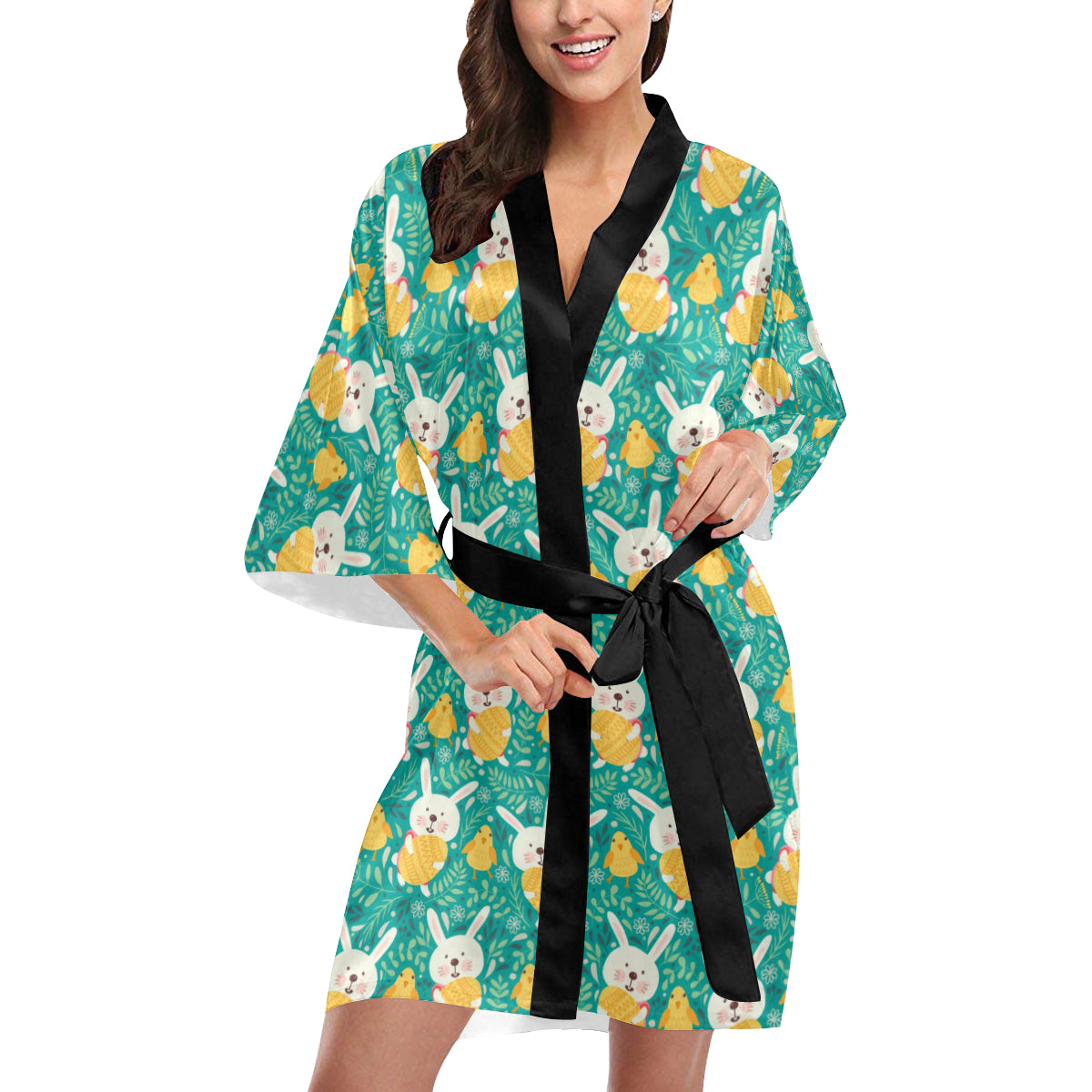 Easter Eggs Pattern Print Design RB02 Women's Short Kimono