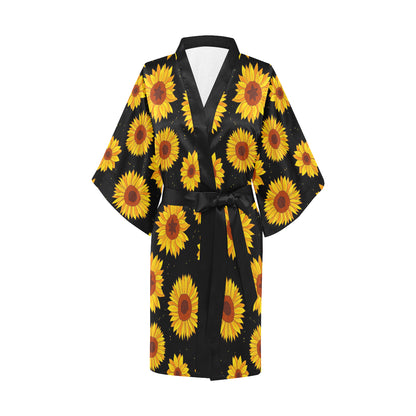 Sunflower Pattern Print Design SF09 Women's Short Kimono