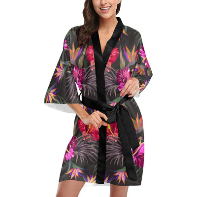 Hibiscus Pattern Print Design HB014 Women's Short Kimono