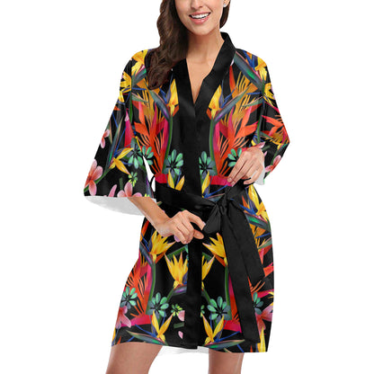 Tropical Flower Pattern Print Design TF015 Women's Short Kimono