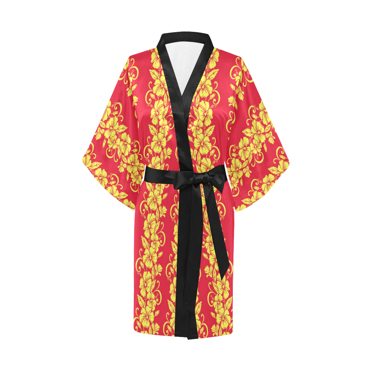 Orange Hibiscus Pattern Print Design HB018 Women's Short Kimono