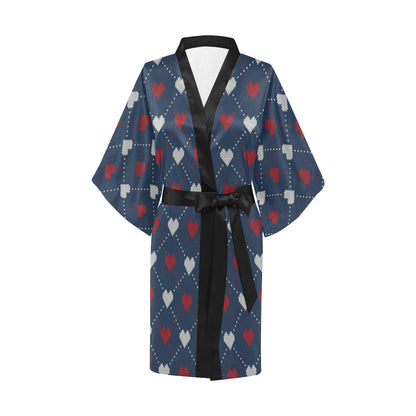 Heart Knit Pattern Print Design HE05 Women's Short Kimono