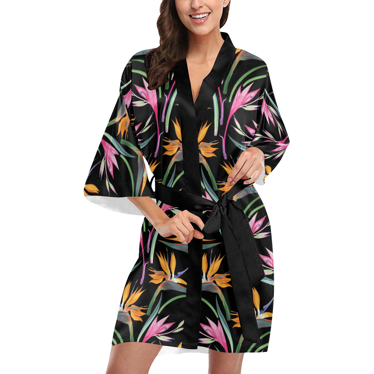 Tropical Flower Pattern Print Design TF017 Women's Short Kimono