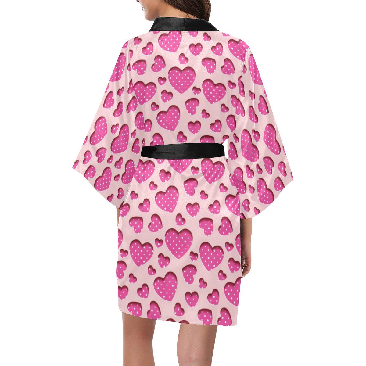 Heart Pink Pattern Print Design HE06 Women's Short Kimono