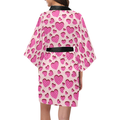 Heart Pink Pattern Print Design HE06 Women's Short Kimono