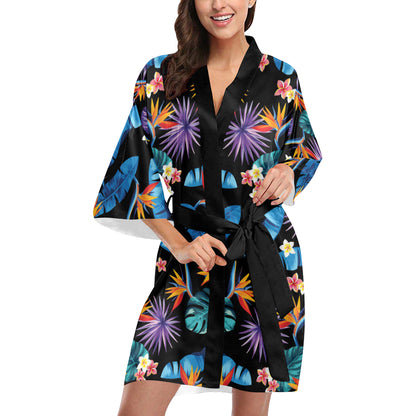 Tropical Flower Pattern Print Design TF018 Women's Short Kimono