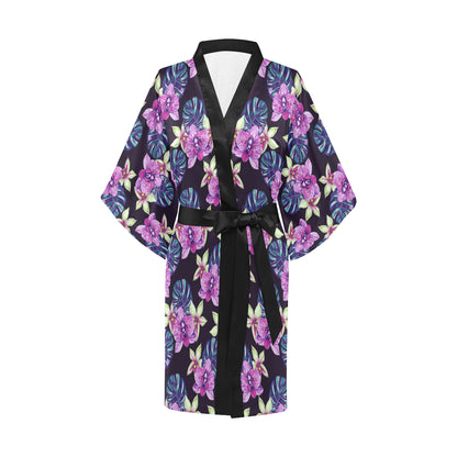 Orchid Pattern Print Design OR010 Women's Short Kimono