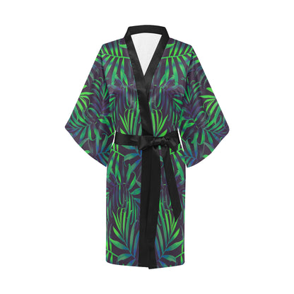 Palm Leaves Pattern Print Design PL01 Women's Short Kimono