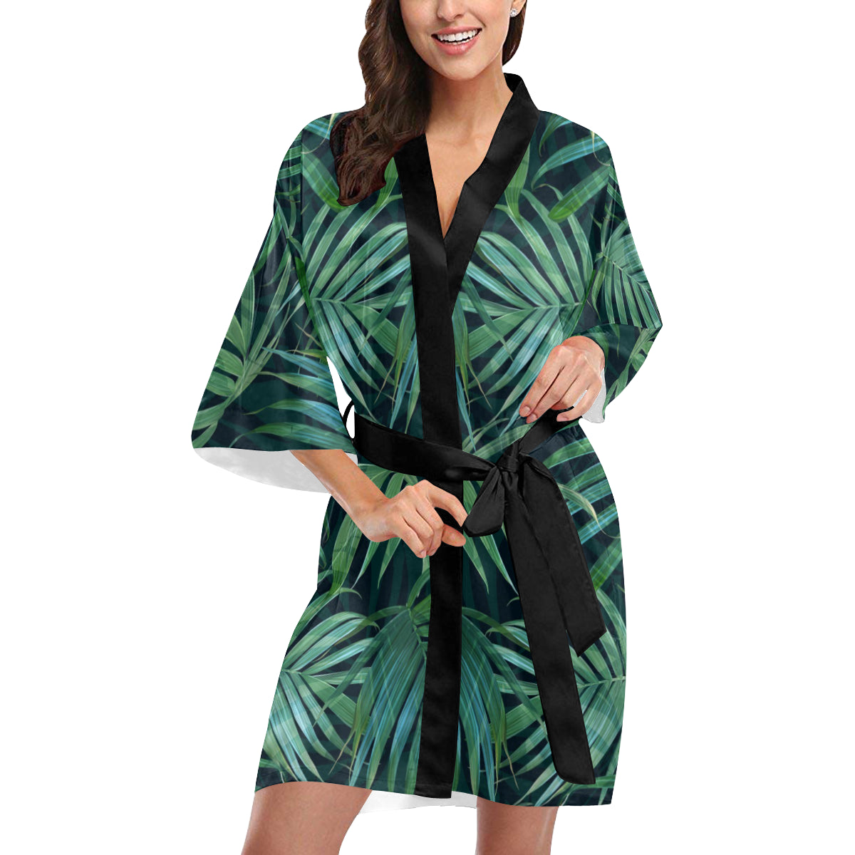 Tropical Flower Pattern Print Design TF011 Women's Short Kimono
