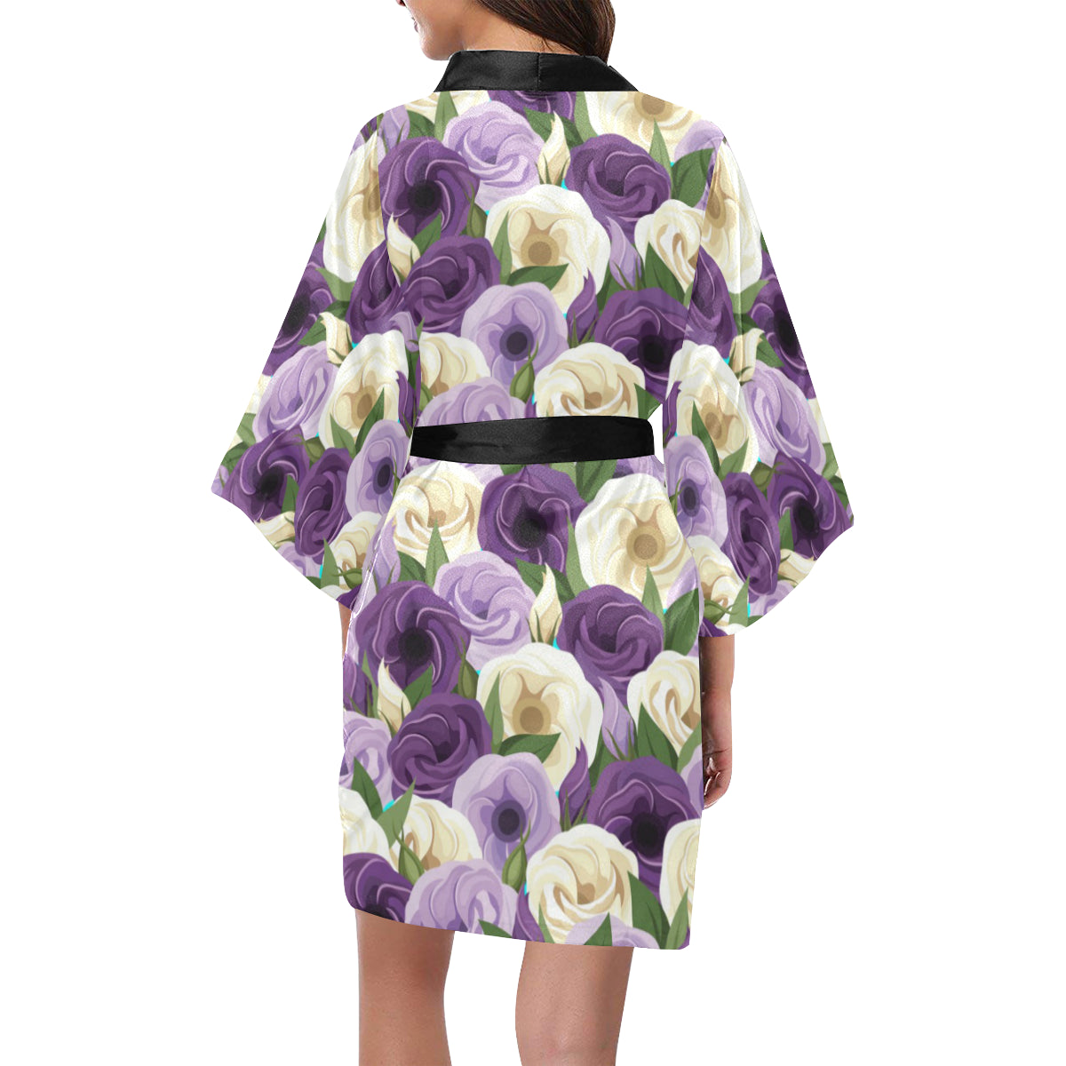 Lisianthus Pattern Print Design LT01 Women's Short Kimono