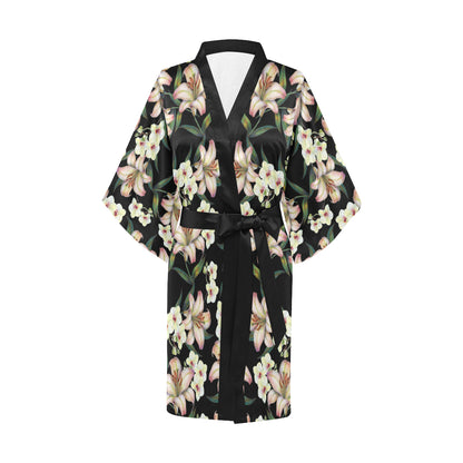 Lily Pattern Print Design LY03 Women's Short Kimono