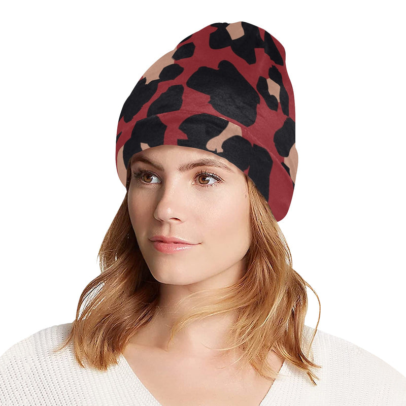 Cheetah Red Print Pattern Unisex Beanie