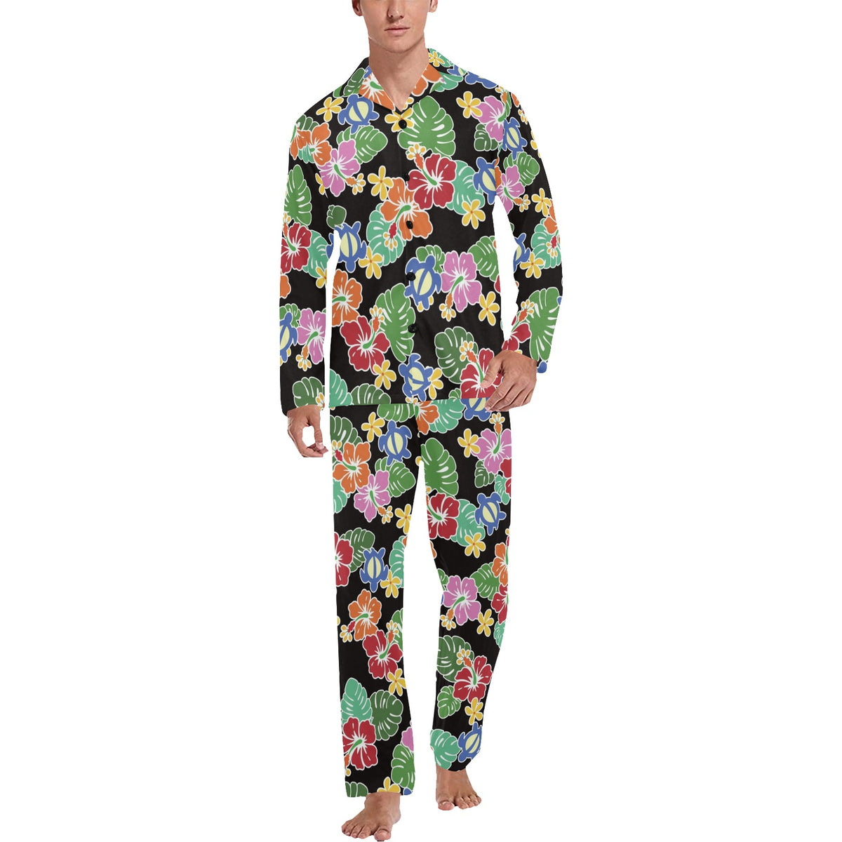 Hawaiian Themed Pattern Print Design H010 Men's Long Sleeve Pajama Set