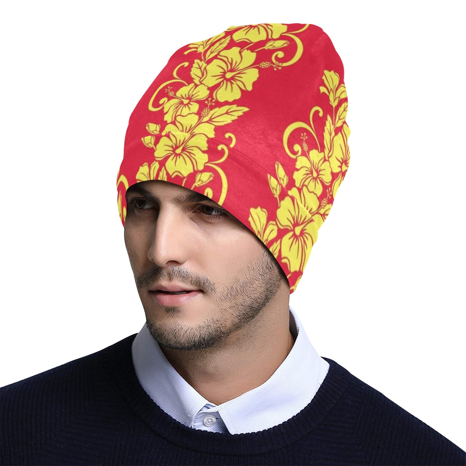 Orange Hibiscus Pattern Print Design HB018 Unisex Beanie