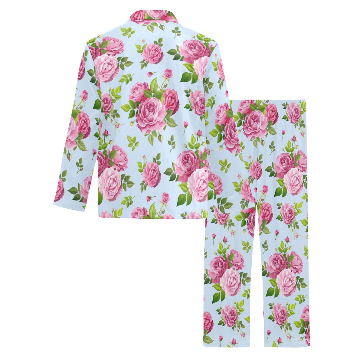 Rose Pink Pattern Print Design RO08 Men's Long Sleeve Pajama Set