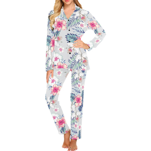 Hibiscus Print Women's Long Sleeve Pajama Set