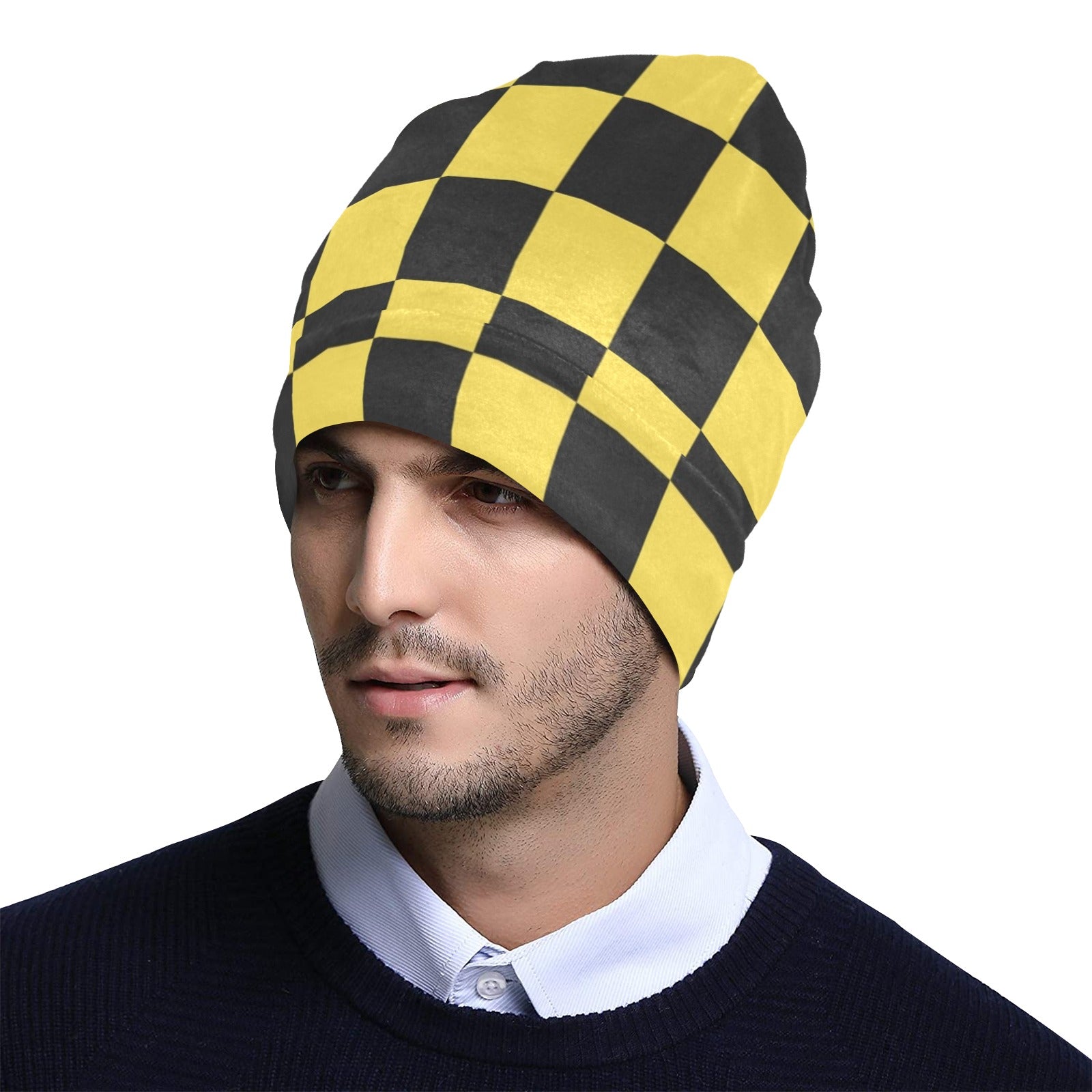 Checkered Yellow Pattern Print Design 03 Unisex Beanie