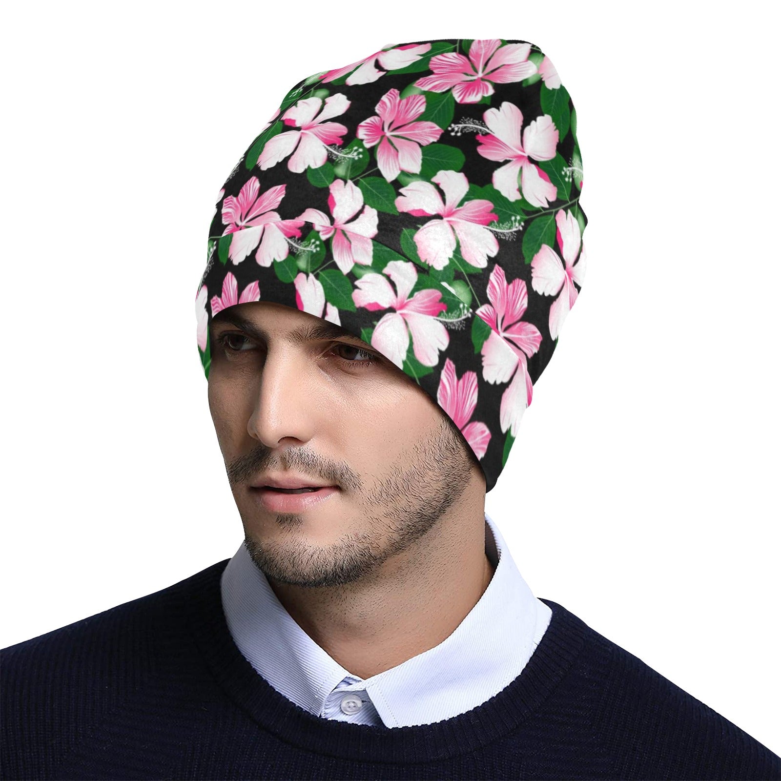 Hibiscus Pink Flower Hawaiian Print Unisex Beanie