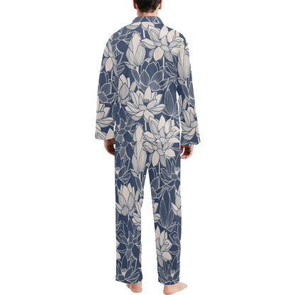 Water Lily Pattern Print Design WL04 Men's Long Sleeve Pajama Set