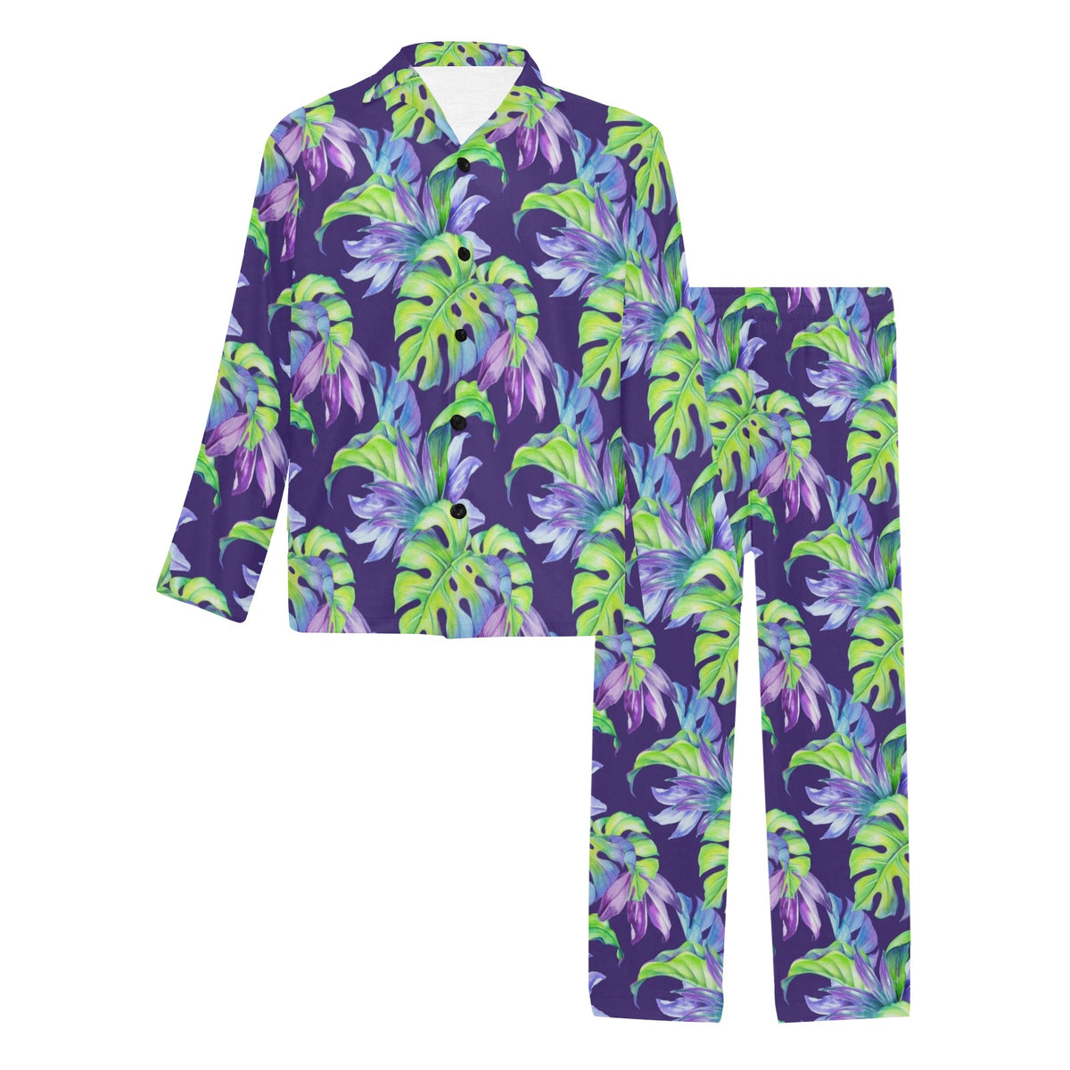 Tropical Flower Pattern Print Design TF019 Men's Long Sleeve Pajama Set
