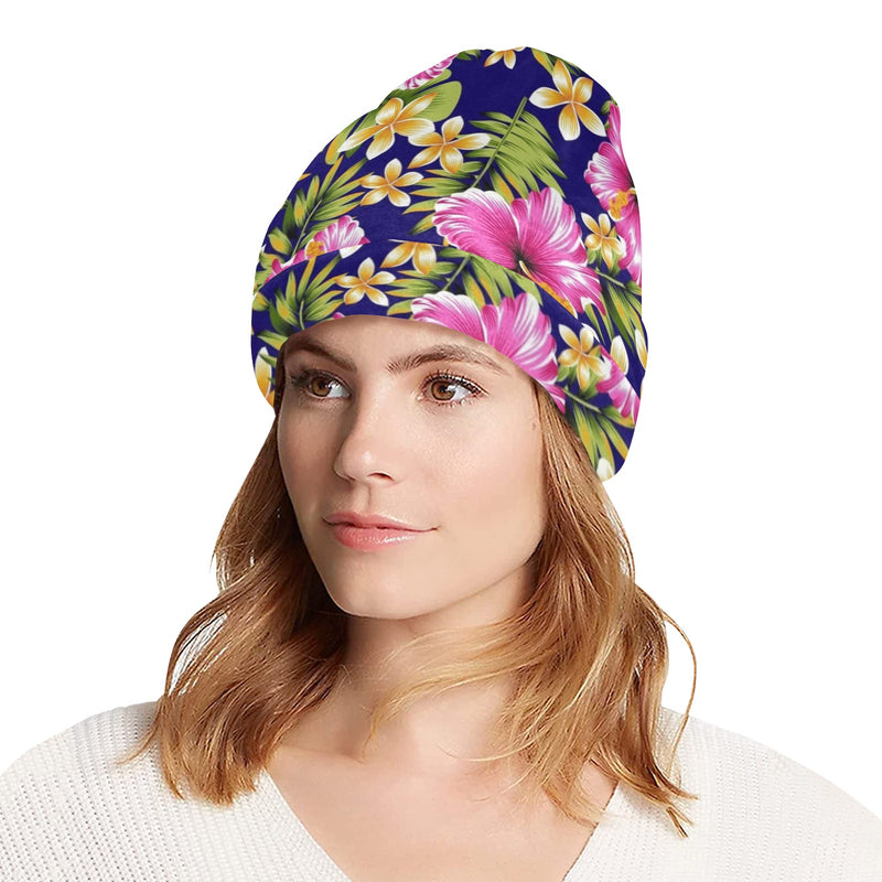 Pink Hibiscus Pattern Print Design HB027 Unisex Beanie