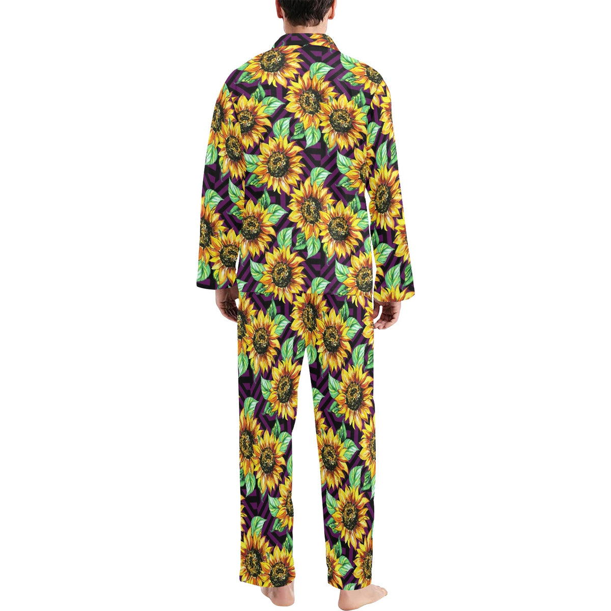 Sunflower Pattern Print Design SF012 Men's Long Sleeve Pajama Set