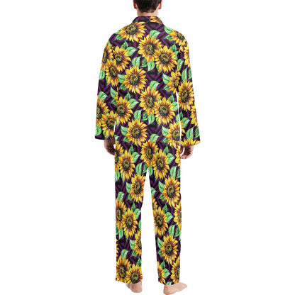 Sunflower Pattern Print Design SF012 Men's Long Sleeve Pajama Set