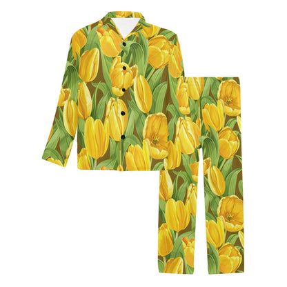 Tulip Yellow Pattern Print Design TP010 Men's Long Sleeve Pajama Set
