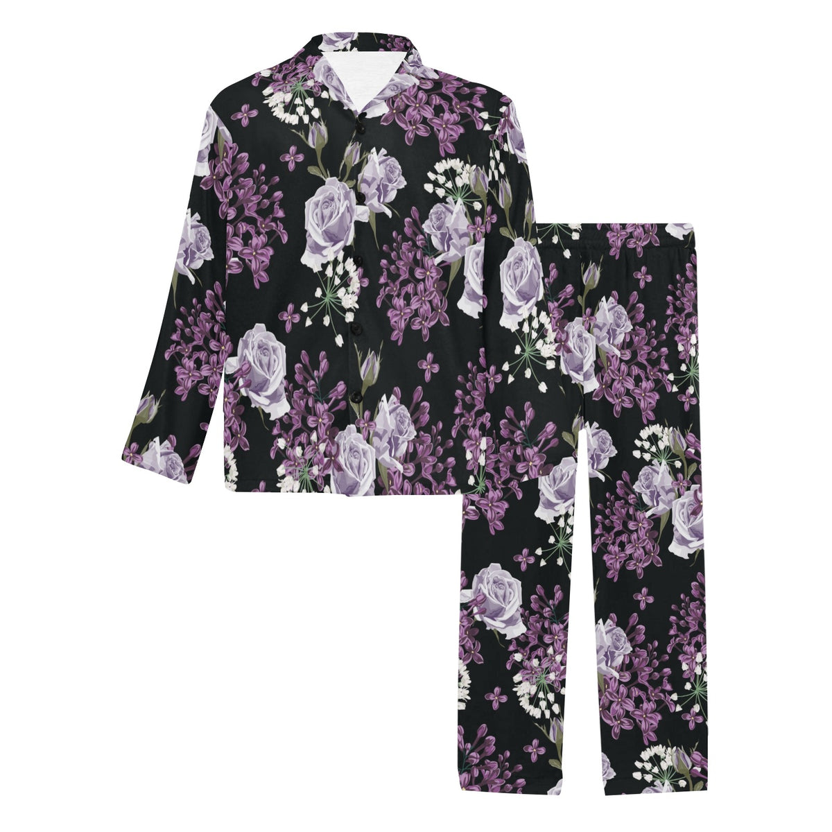 Lilac Pattern Print Design LI04 Men's Long Sleeve Pajama Set