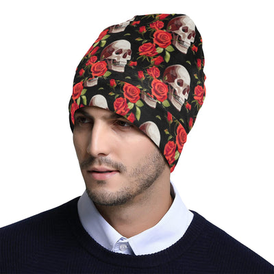 Red Rose Skull Design Print Unisex Beanie